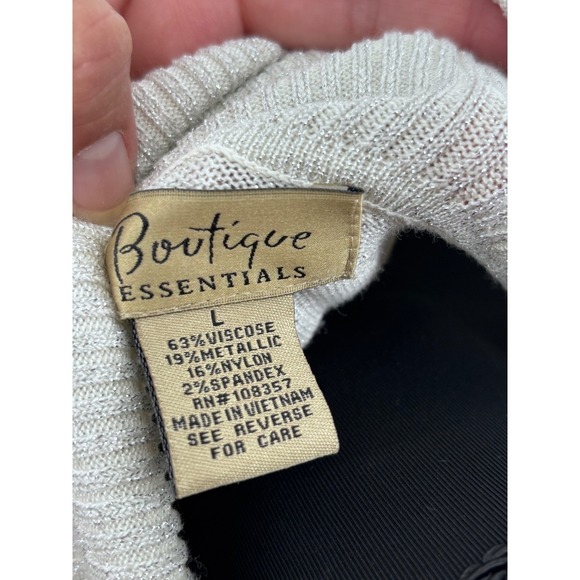 Sparkly Silver metallic Turtleneck sweater topLong Sleeve Ribbed Knit festive L - Picture 3 of 3